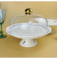 109-222 Тортовница 30х25см на ножке с крышкой КРОКУС в под.уп.(х4)Фарфор